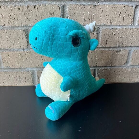 Kawaii Small Plush Dinosaur Backpack 9.25 in Turquoise White Stuffed Animal - Picture 7 of 12